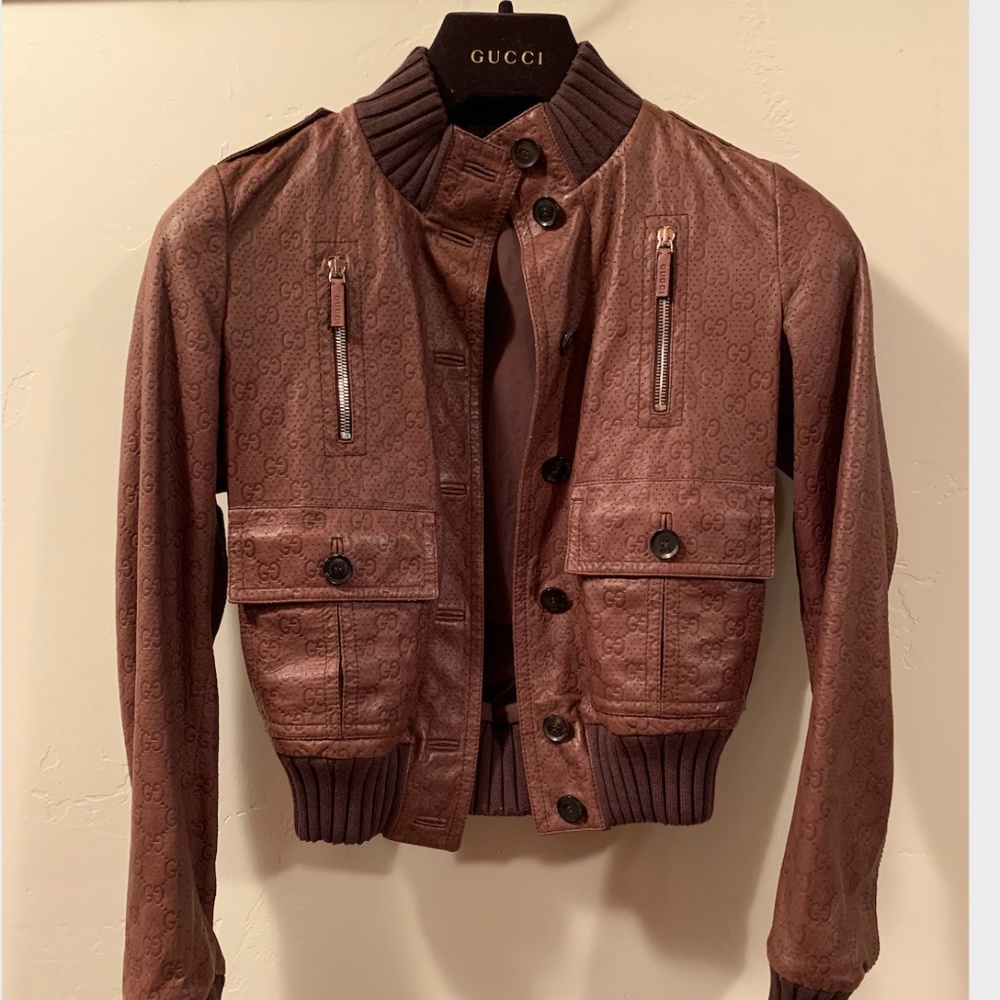 GUCCI GUCCISSIMA EMBOSSED LEATHER BOMBER JACKET